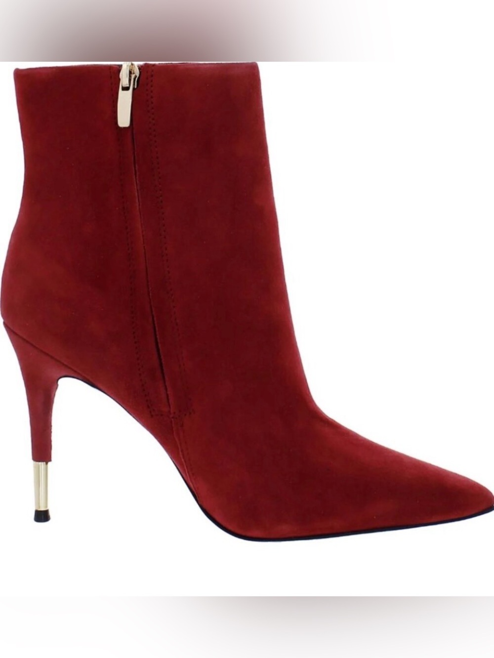 Nine West Bolana Red Suede Pointed Toe Stiletto Ankle Boots with Gold heel NWT